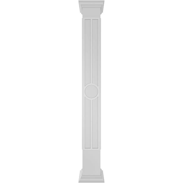 8W X 8'H Craftsman Classic Square Non-Tapered Artisan Fretwork Column W/ Crown Capital & Crown Base